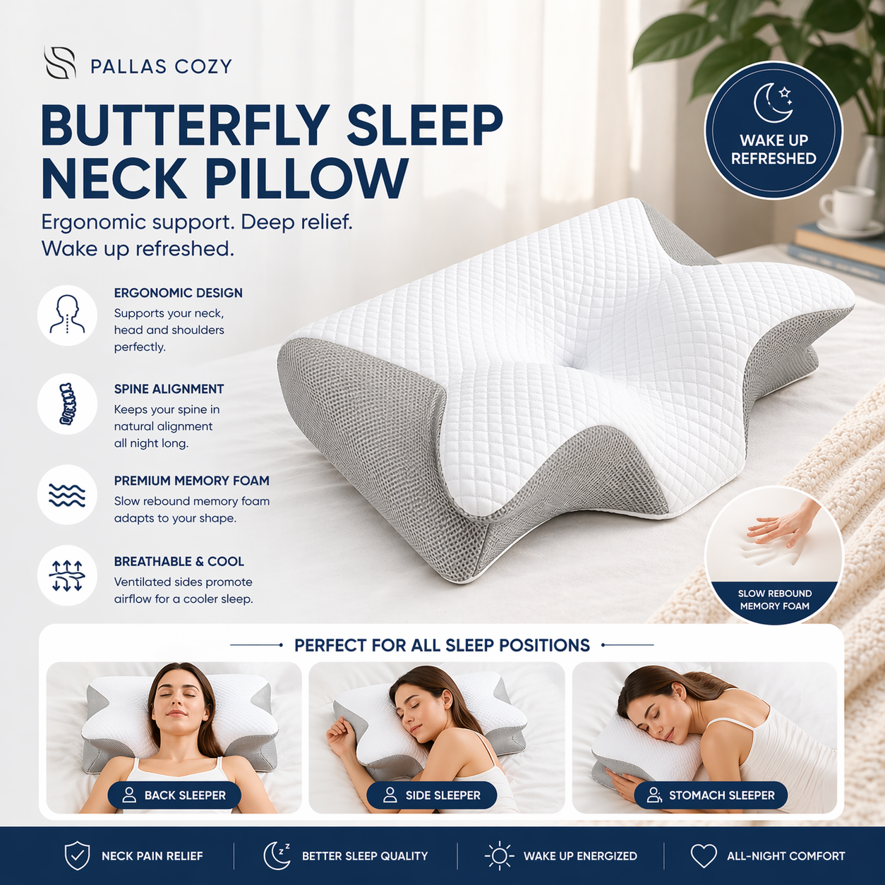 Butterfly Cervical Memory Foam Pillow