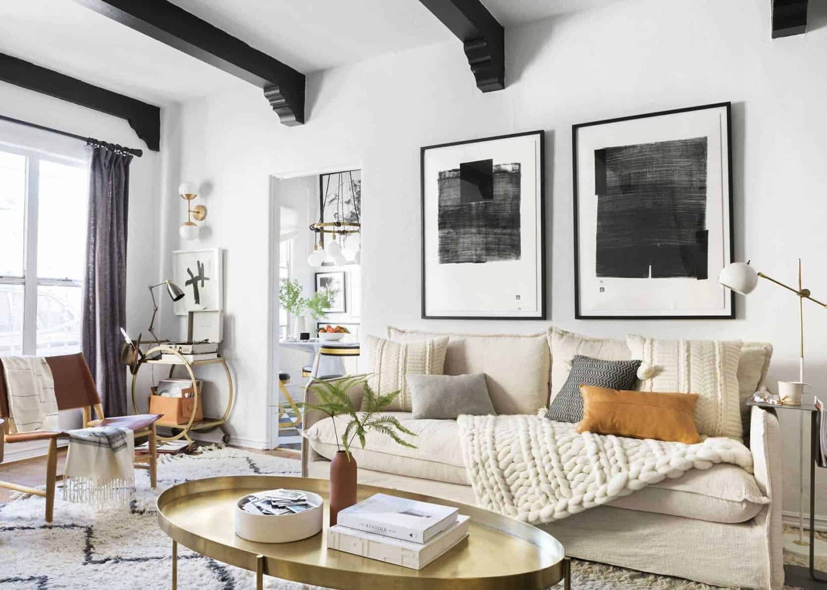 Throw pillows arranged on a couch in a balanced designer-style layout