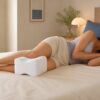 Side sleeper using a white memory foam knee pillow