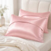 Blush pink cooling satin pillowcases with envelope closure