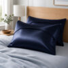 Navy blue cooling satin pillowcases two pack